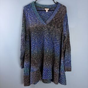 LOGO By Lori Goldstein Blue Multi Marled Sweater Size 2X